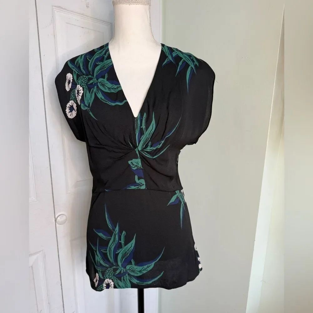Designer Marni Quiet Luxury Crepe Top with Jungle Nature Motif